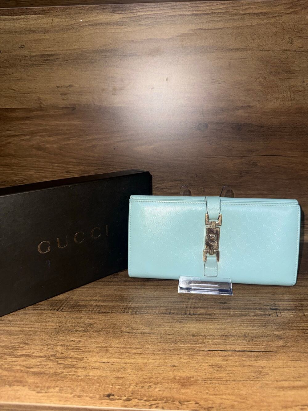 Gucci Jackie GG Embossed Long Wallet Rare Mint Green Gold Hardware with box